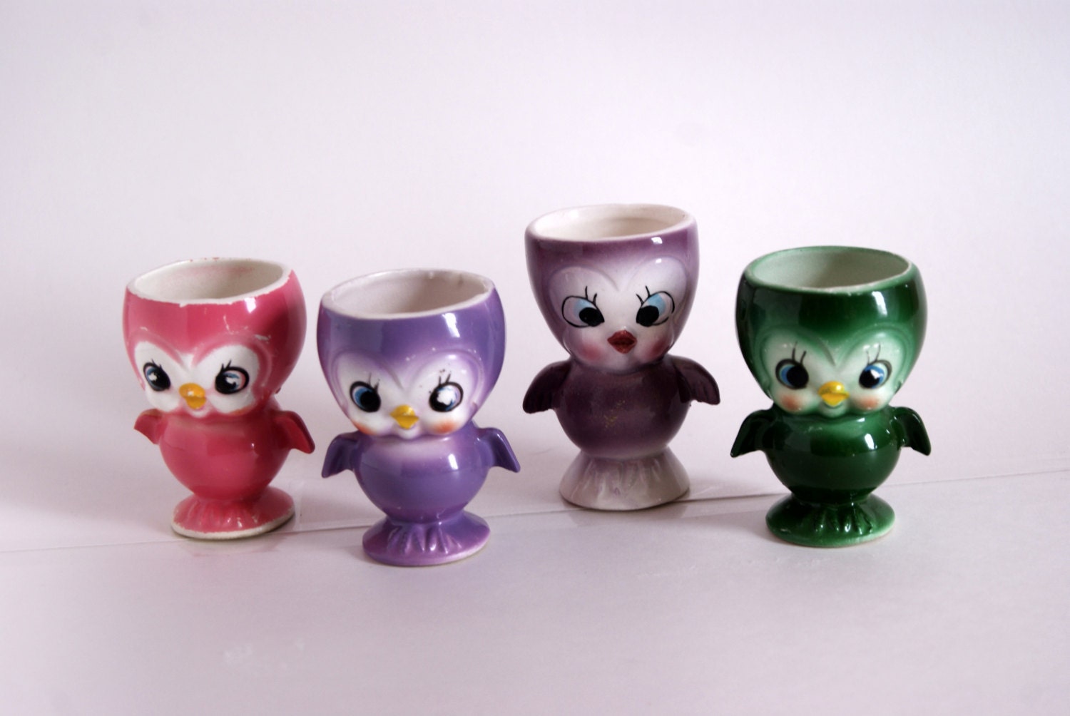 Vintage Egg Cups Made in Japan 1950s Chicks Purple Pink