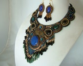 Blue Butterfly...bead embroidered necklace, collar and matching earrings