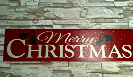 Merry Christmas Hand Painted WOOD SIGN.Primitive Country Nook