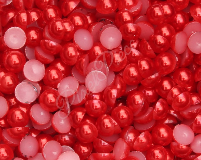 Red Half Pearl Gems Flat Back Face Art Nail Art Scrapbook Phone Decoration Cabochon 2mm 3mm 4mm 5mm 6mm 8MM