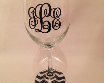 chevron monogram wine glass- MANY COLORS AVAILABLE