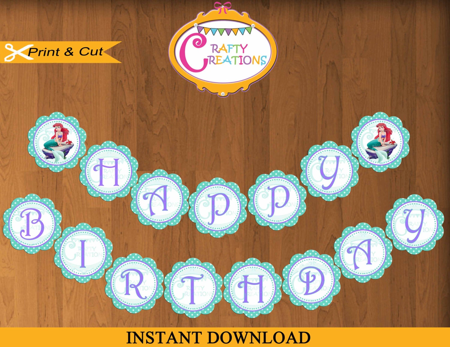 INSTANT DOWNLOAD Little Mermaid Banner Printable Happy