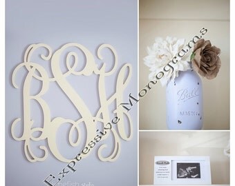 24" Wooden Monogram - Wood Letter - Great for Wedding, Door and Wall Decor - Free Preview- Unpainted