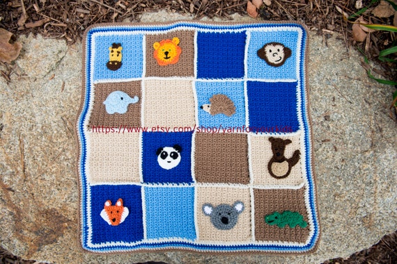 Safari animal patchwork crochet baby blanket by Yarnforyourkids