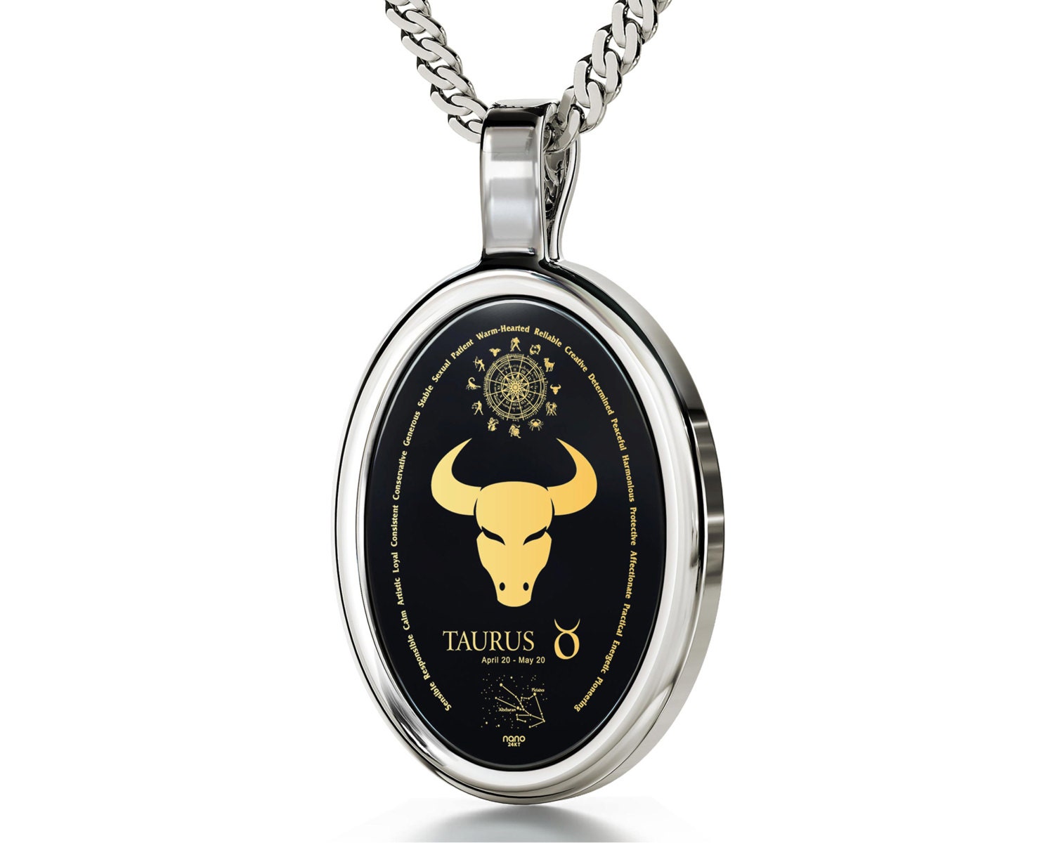 Zodiac Pendant Taurus Necklace Inscribed in 24k Gold on Onyx