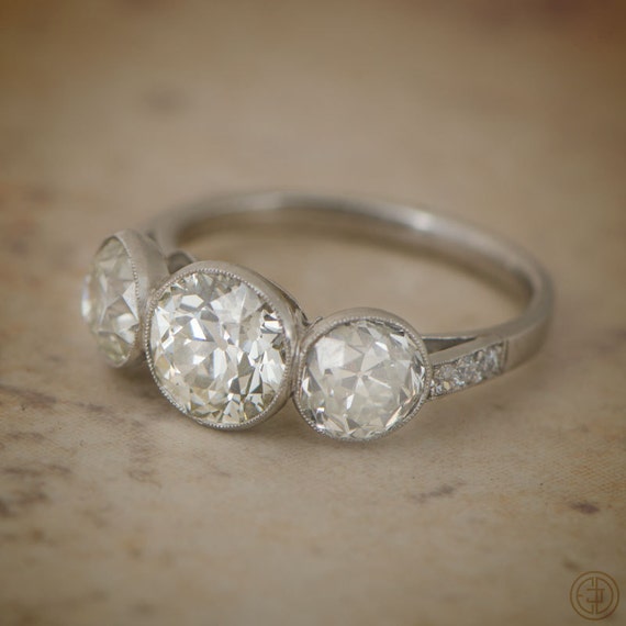 Three Stone Bezel Set Diamond Ring Estate By EstateDiamondJewelry