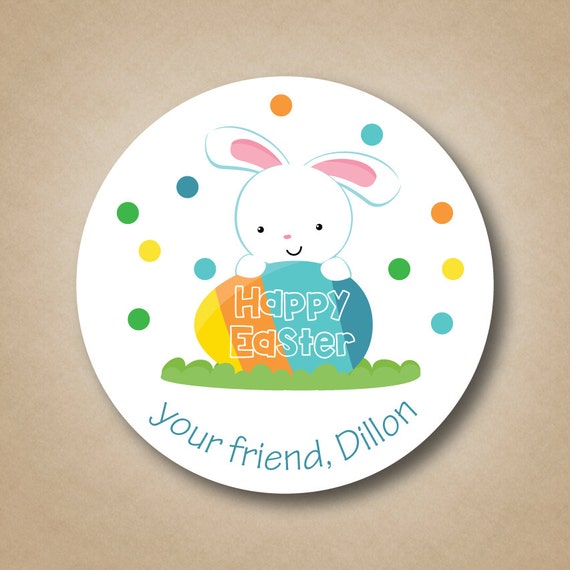 Boys Easter Sticker Easter Bunny Favor Sticker Personalized Easter ...