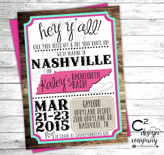 Mint & Pink Nashville Bachelorette Party Invitation