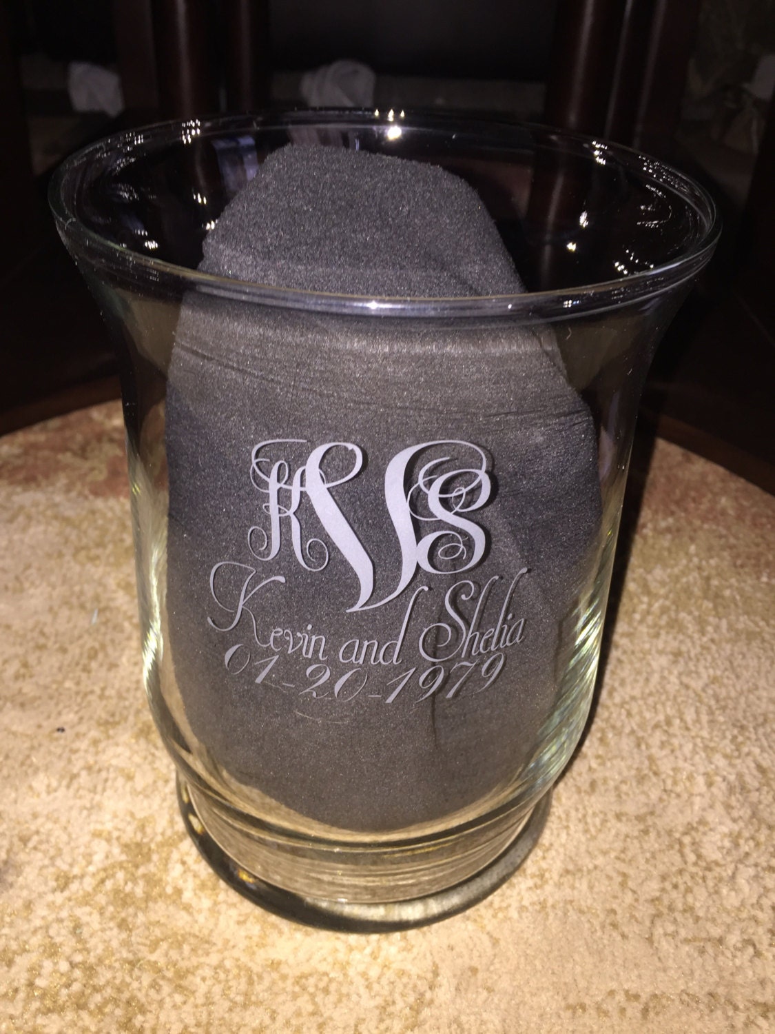 Monogrammed Engraved Hurricane Glass Candle Holder Vase