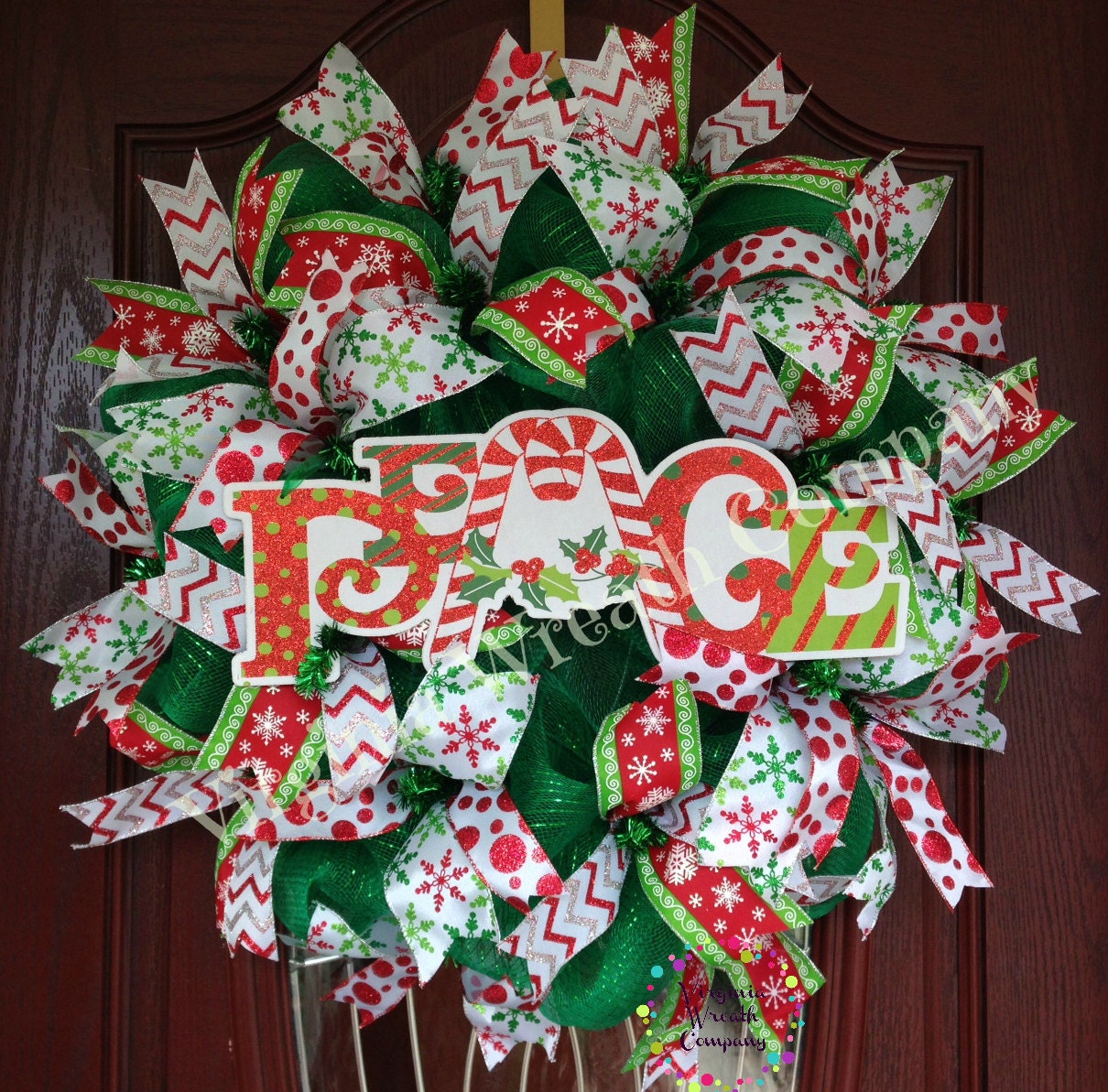 Peace Christmas Deco Mesh Wreath Christmas by VirginiaWreathCo