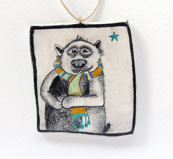 Christmas Tree ornament, Bear, animal, cute, quirky, gift, decoration, festive, holidays, scarf, unique, handmade, craft, funny, cool