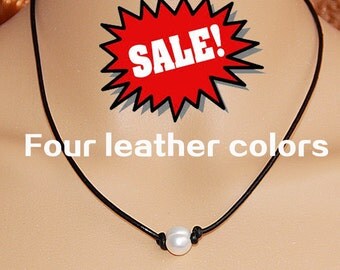 Pearl leather necklace,10mm freshwater white pearl necklace,pearl leather choker,one pearl leather necklace,single pearl leather jewelry