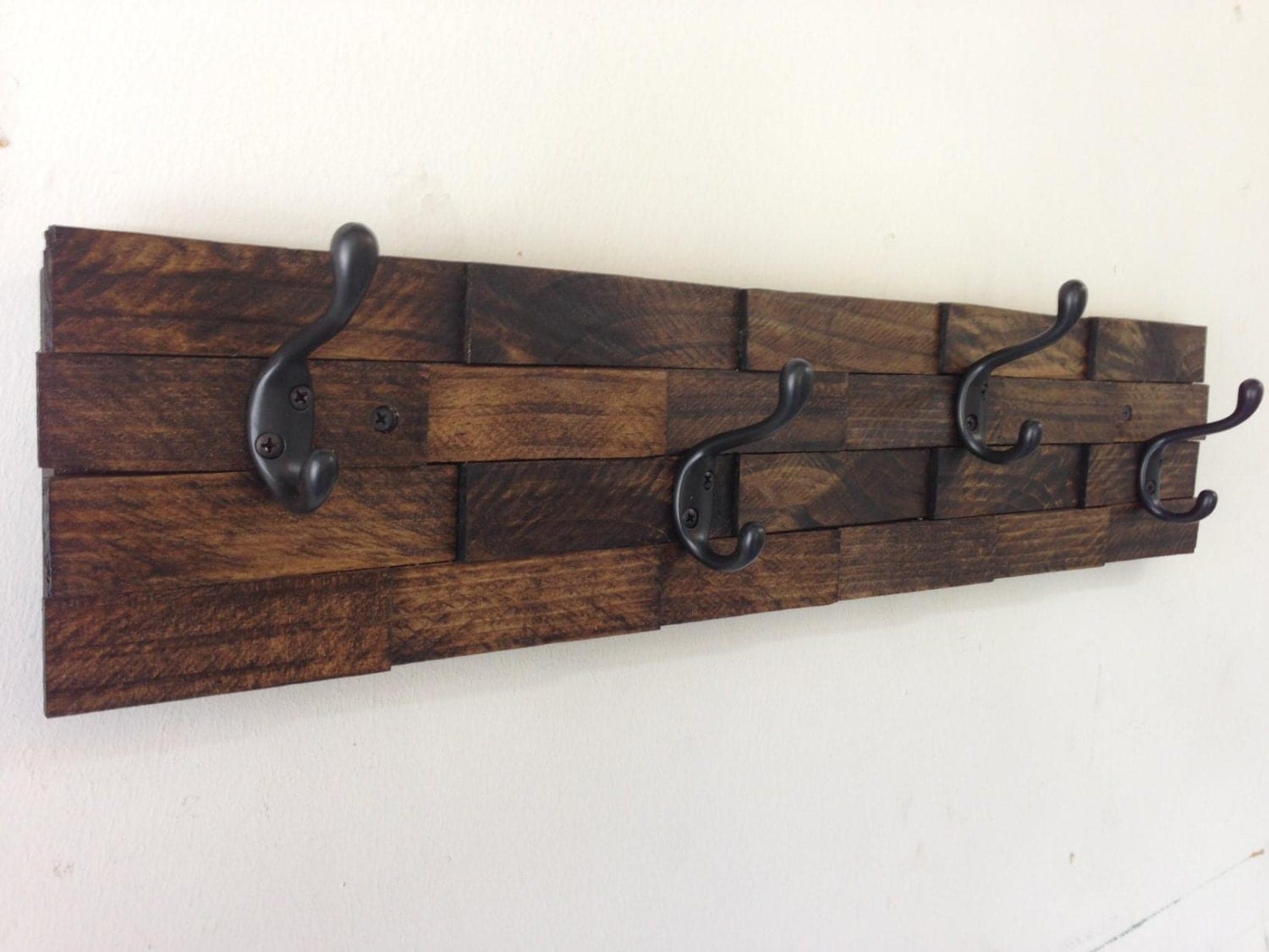 Rustic wood coat rack entryway storage wall by TreetopWoodworks