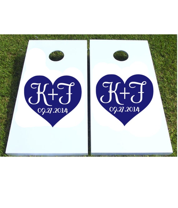 Initials In Heart Vinyl Decal Set For Corn Hole Boards