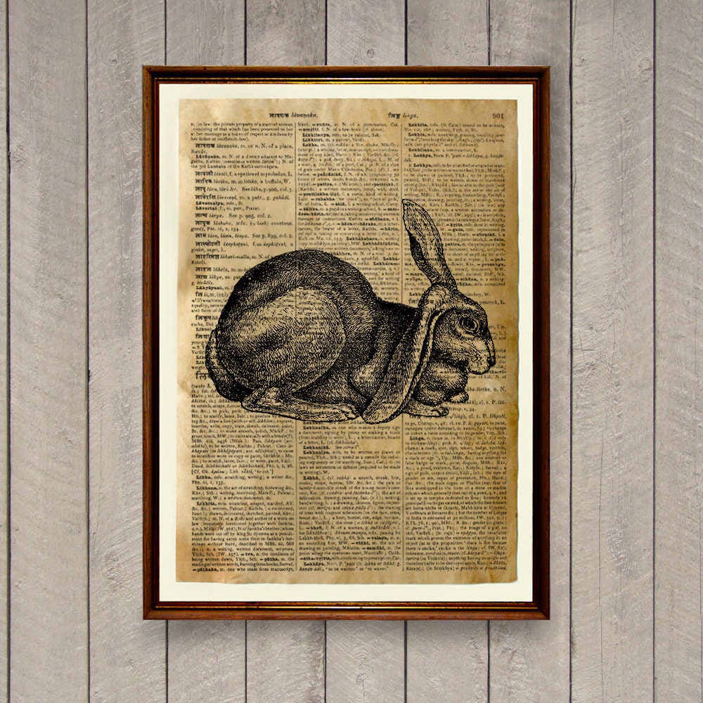 Rabbit poster Animal print Cute bunny decor by wordantique on Etsy
