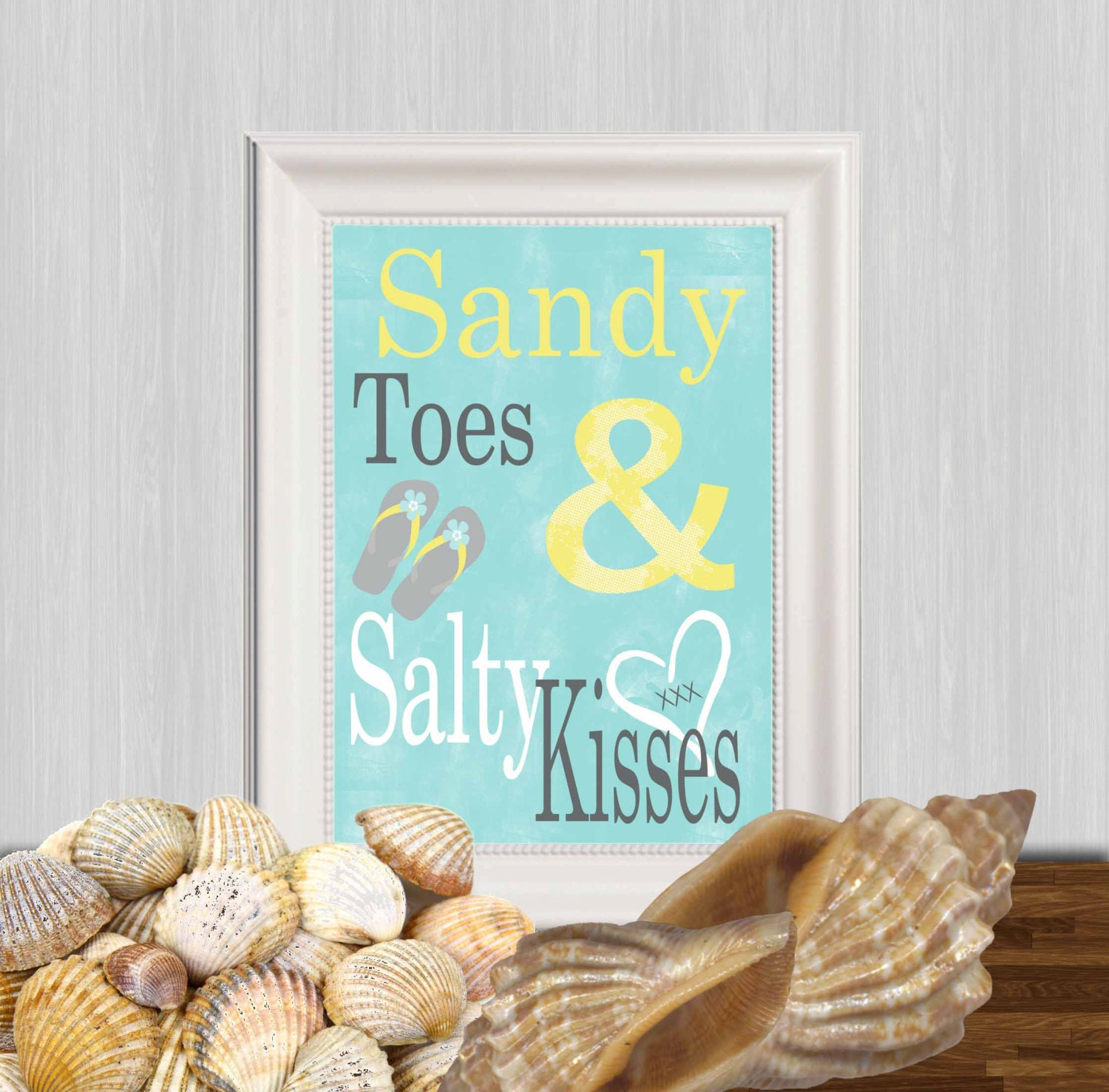 Sandy Toes And Salty Kisses Print Turquoise Quote Beach Quote