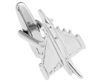 Silver Military Jet Fighter Airplane Cufflinks Cuff Links Comes with Gift Box