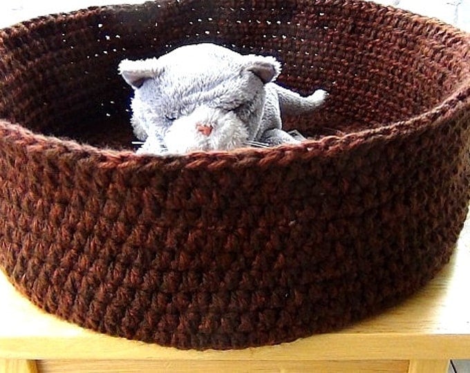 Double Chocolate Brown Basket - Brown Pet Basket - Large Soft Sides Pet Bed - Dog Bed - Cat Bed - Crochet Rolled Brim Basket