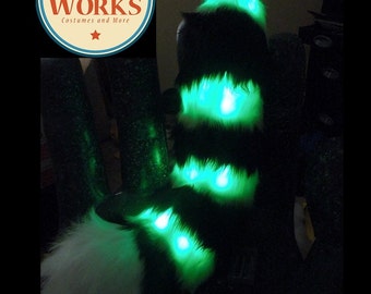 Curled Stripped LED Tail--Choose your color, lemur Tail, Fursuit, Red Panda Tail, custom tail, furry, Fursuit Tail, Fox Tail