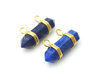 PA142642 Bulk Lot of 10 Lapis Lazuli Stone Double Terminated Point Pendant Gold Or Silver Plated Bail,Pencil Point Pendant