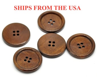 100 Wood Buttons 1 1/8", 30mm Medium Brown Finish Buttons, Bulk Wooden Buttons, Brown Buttons Large Wooden Buttons Wholesale Buttons