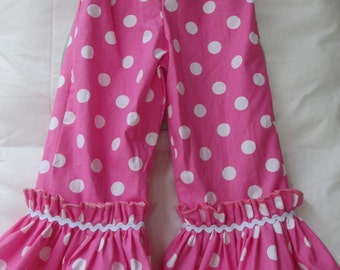 Girls ruffle pants, polka dot print, girls clothing, childrens clothing, Girls dress, sizes 12mo, 2T, 3T, 4T, 5, 6, 7, 8, 9, 10