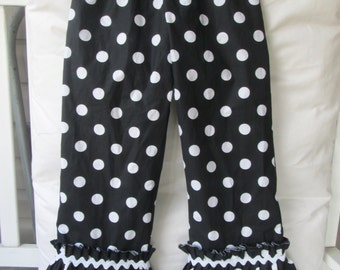 Girls ruffle pants, polka dot print, girls clothing, childrens clothing, girls fall clothing, sizes 12mo, 2T, 3T, 4T, 5, 6, 7, 8, 9, 10