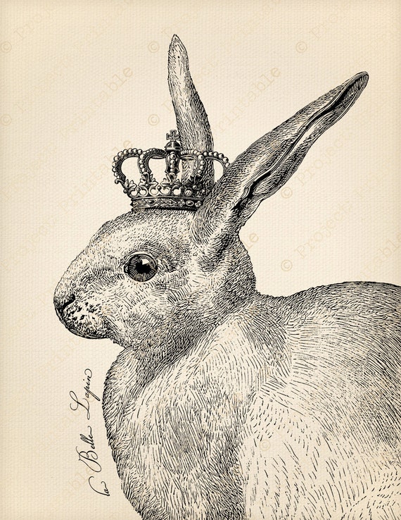 Instant Download French Vintage Rabbit with Crown Printable