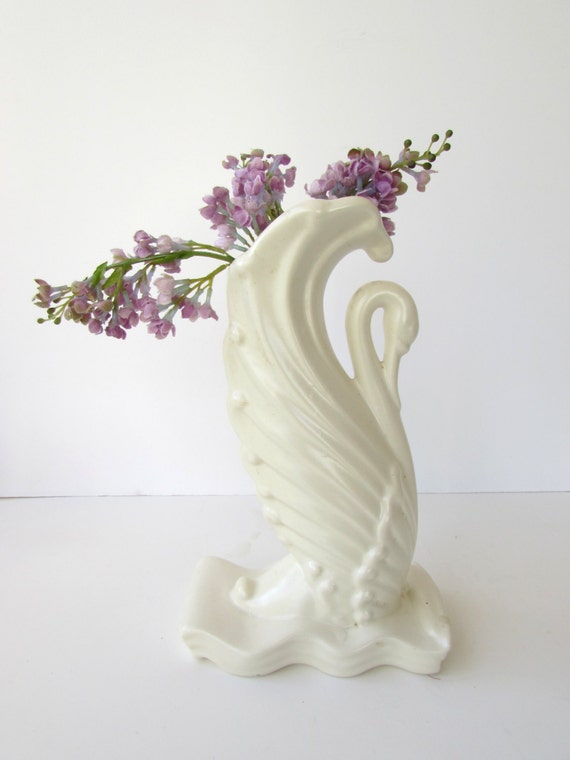 Vintage Swan Vase Mid Century Modern Pottery White Swan Vase