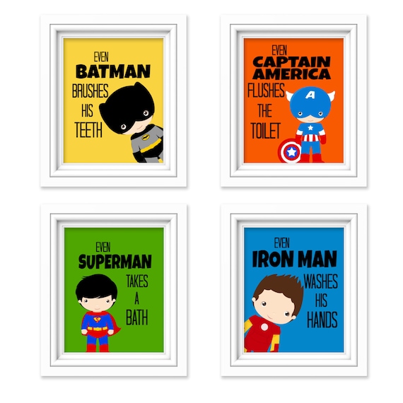 Superhero Bathroom Prints Kids Bathroom Decor Comic Book
