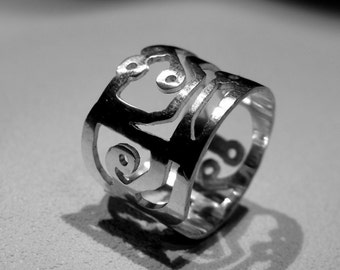 1W1 - Bague large circuit imprimé, argent 925