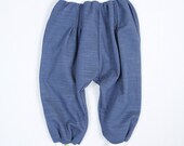 Blue Jeans Harem  Pants Size 3T. UNISEX Comfy and Warm Kids Harem pants. Handmade in Montana