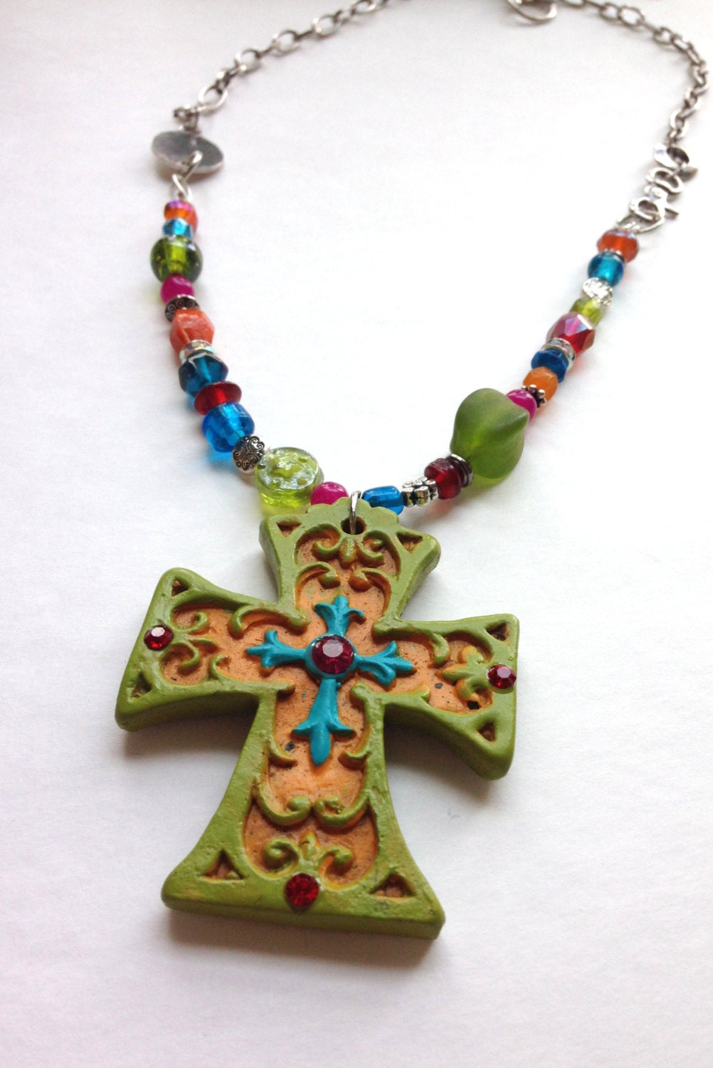 Chunky Cross Pendant on Handmade Beaded by BandsBeadsandBling