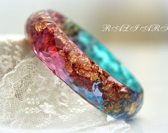 Bracelet resin faceted Resin bracelet Bangle gold flakes Resin bangle boho jewelry Christmas gift Boho bracelet Bracelet resin silver flakes