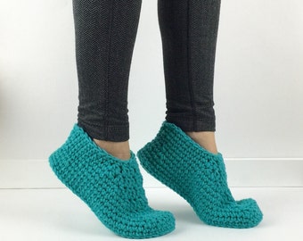 Crochet Teal Slippers, Knitted Slippers, crochet house shoes, womens ...