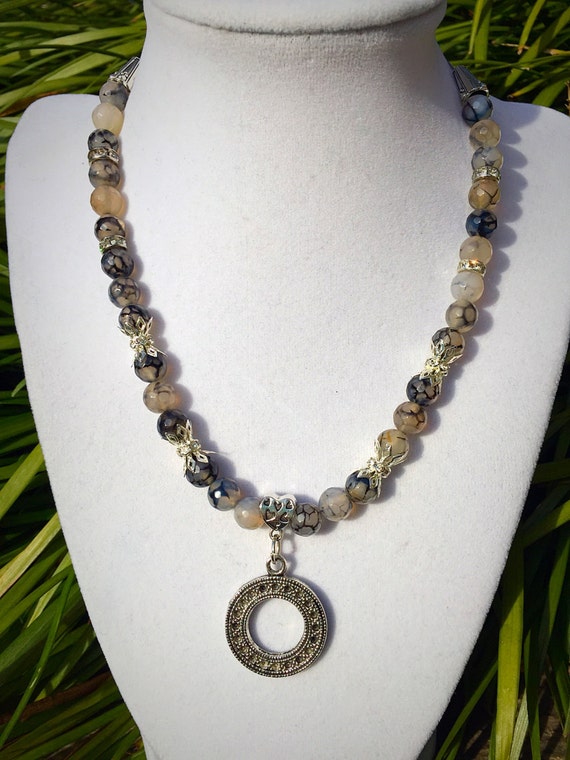 Black agate necklace black necklace agate necklace beaded