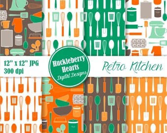 80% OFF SALE Retro Kitchen Baking Digital Paper, Kitchen Scrapbook Paper, Digital Kitchen, Vintage Kitchen Paper, Spoons, Patterns