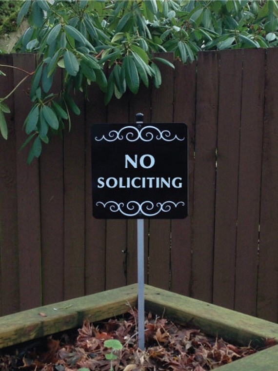 No Soliciting Yard Sign with Yard Stake. Stop by SignMachine