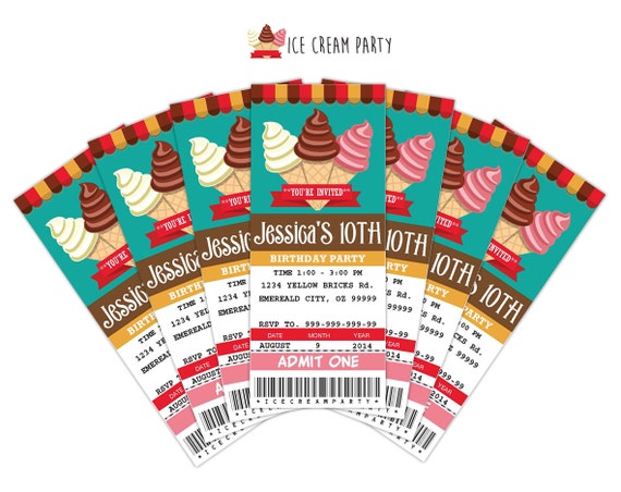 ice cream party invitation ticket printable by sqweezdesign