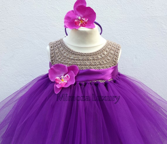 Purple Flower girl dress, tutu dress,bridesmaid dress, princess dress, crochet top tulle dress, hand knit top tutu dress