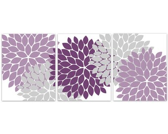 Home Decor Wall Art, Purple and Grey Flower Burst CANVAS Art, Bathroom Wall Decor, Purple Bedroom Decor, Nursery Wall Art - HOME115