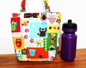 Insulated Lunch Bag / lunch Tote, Australian made, zipped, Waterproof lining – Medium, Owl print Select your fabric!