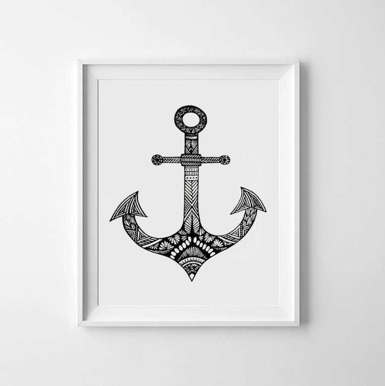 Nautical Anchor Print Anchor Drawing Nautical Art Aztec