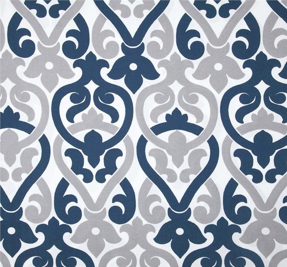 Designer Navy Blue & Grey Indoor Outdoor Fabric by by CottonCircle