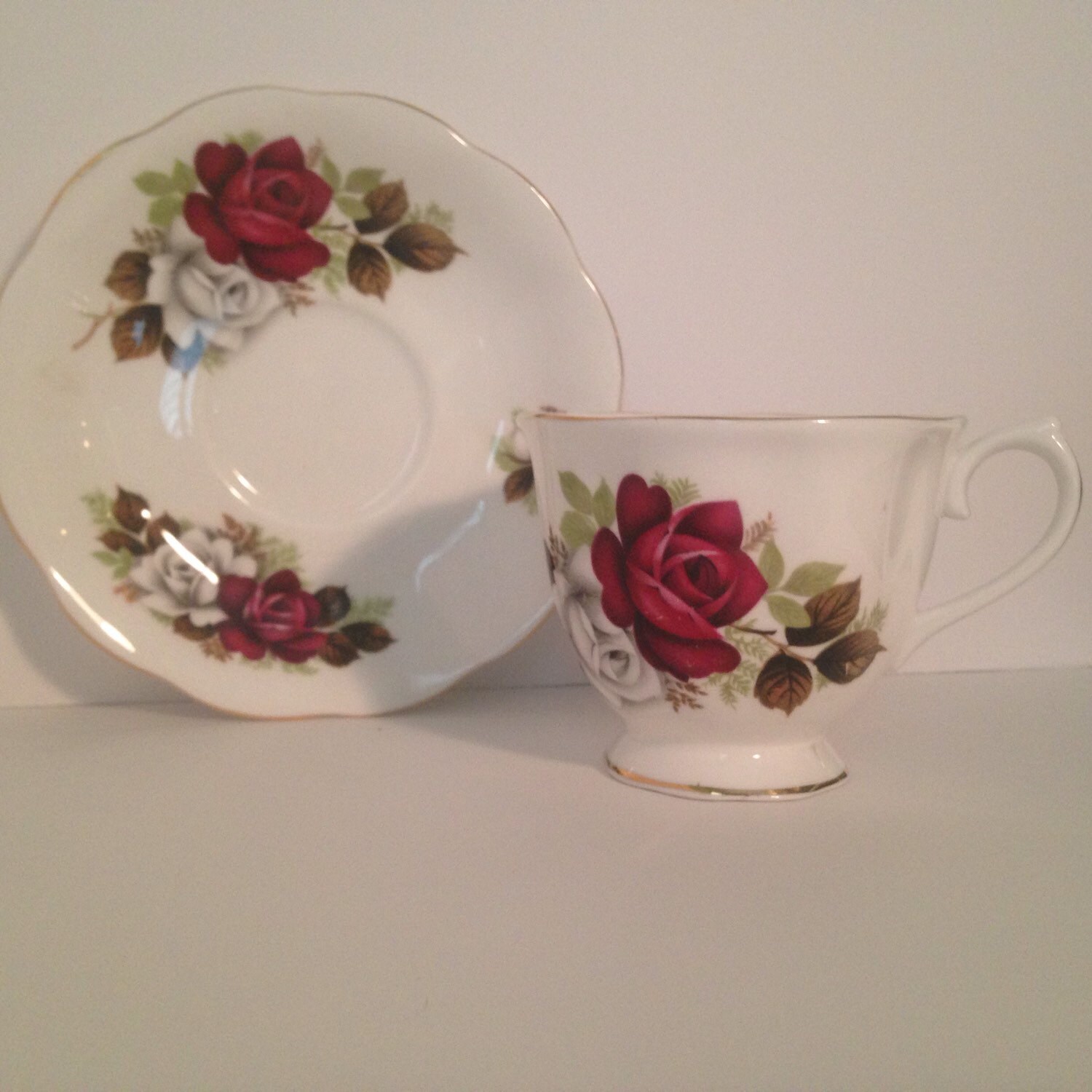 Vintage Royal Albert Tea Cup and Saucer Set Red and White
