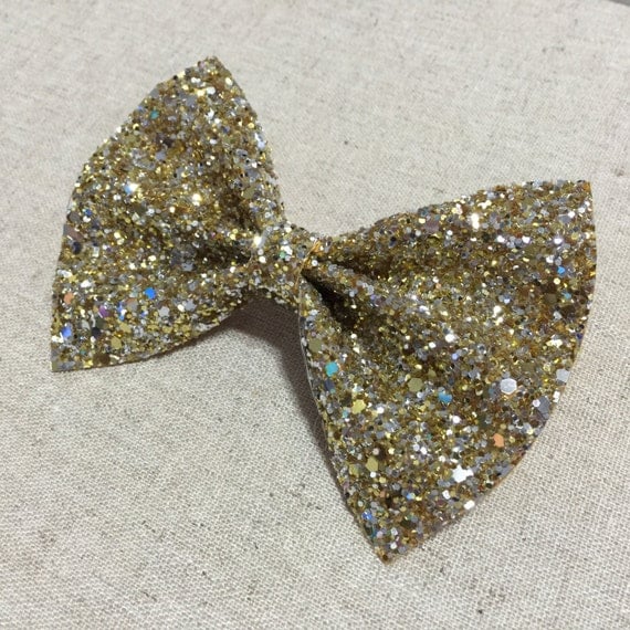 Gold Glitter Bow-Tie Bow Glitter Hair Bow by SunKissedByElle