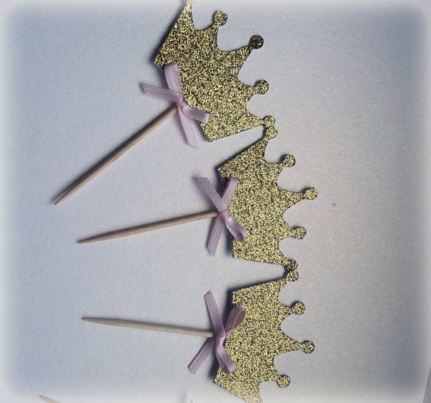 Tiara crown cupcake toppers food picks gold glitter with