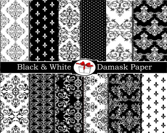 Damask digital paper Damask black and white fabric print Damask scrapbook paper Damask party decorations damask wall decal Damask wallpaper