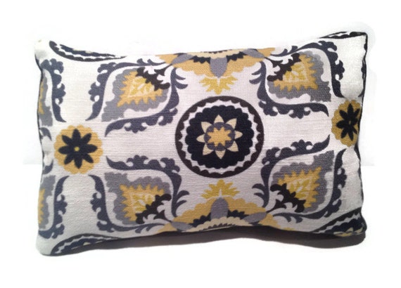 Grey yellow black throw pillow