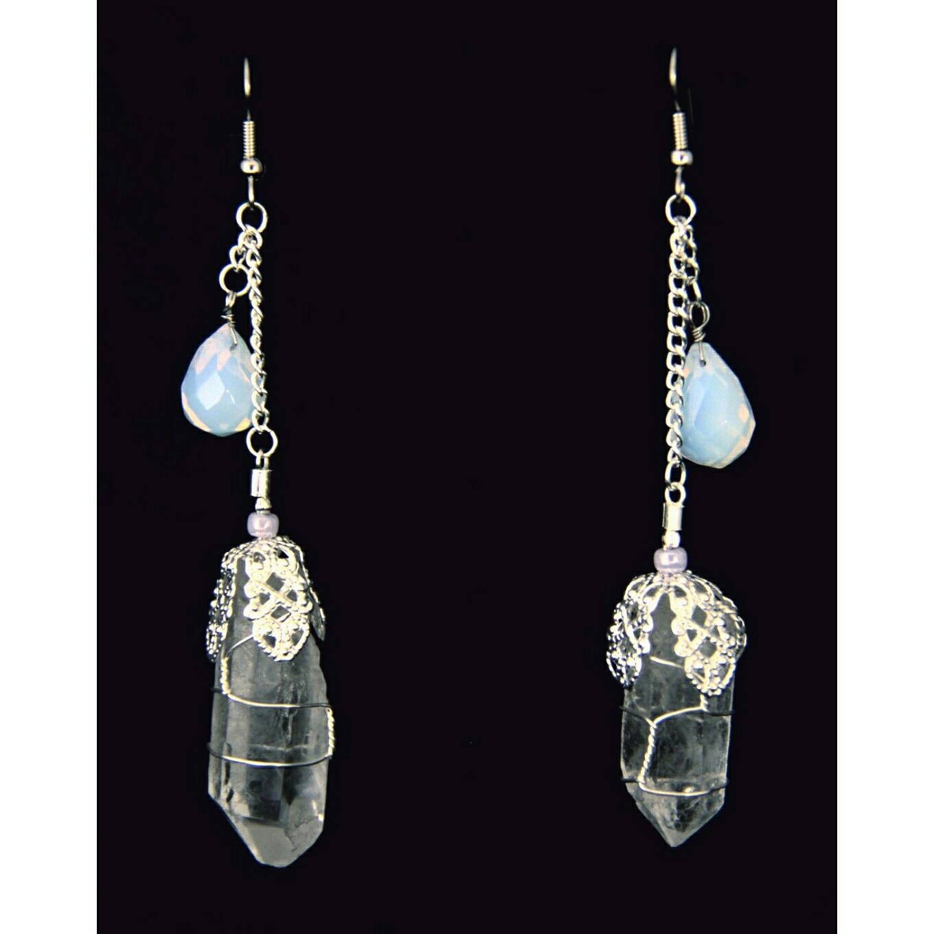 Natural quartz crystal earrings stretched ear weights raw